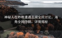 神秘人在昨晚遭遇丑闻全民讨论，海角全网炸锅，详情揭秘