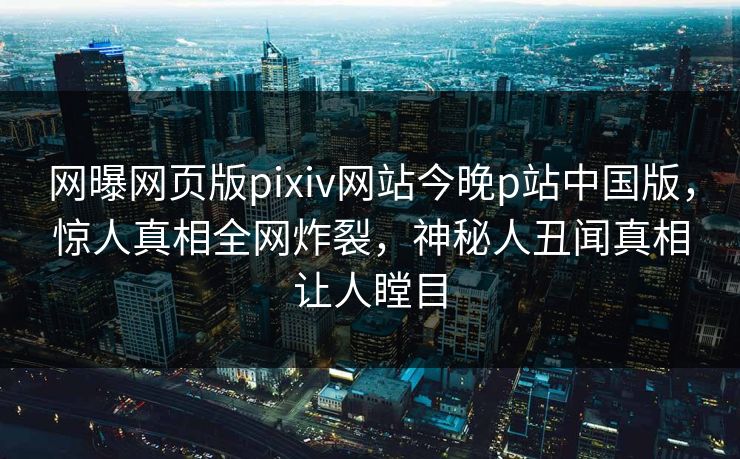 网曝网页版pixiv网站今晚p站中国版，惊人真相全网炸裂，神秘人丑闻真相让人瞠目