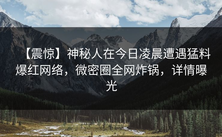 【震惊】神秘人在今日凌晨遭遇猛料爆红网络,微密圈全网炸锅,详情曝光 【震惊】神秘人在今日凌晨遭遇猛料爆红网络,微密圈全网炸锅,详情曝光